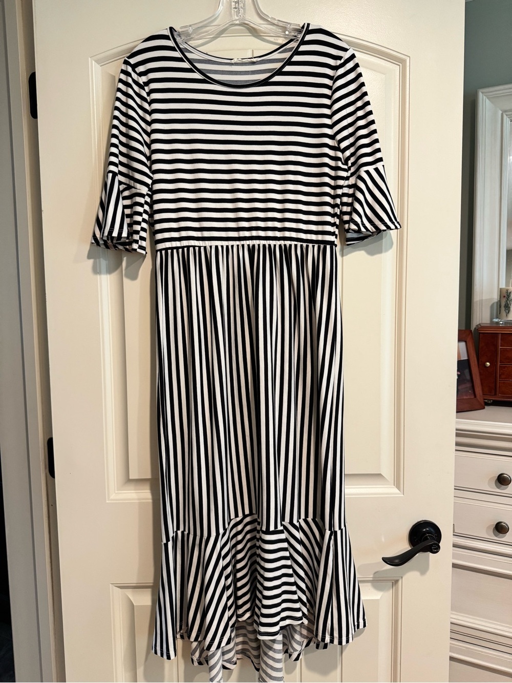 Black and White Striped Midi Dress